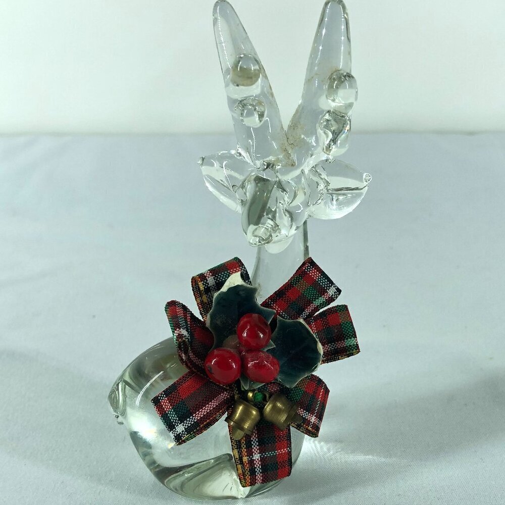 Enesco Crystal Art Glass Reindeer Figurine With Christmas Bow